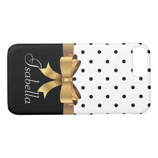 Elegant Zwart wit polka stippen gouden boog monogr Case-Mate iPhone Case (Achterkant (Horizontaal))