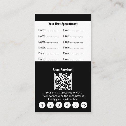 Elegant zwart-wit portret formaat en loyaliteit afsprakenkaartje (Achterkant)