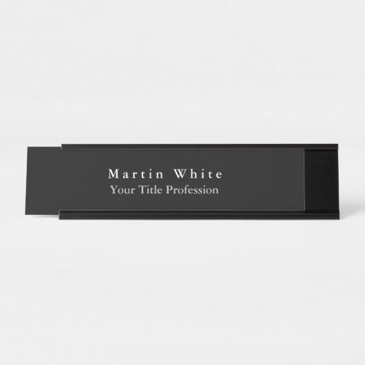 Elegant Zwart Wit Professioneel Modern Bureau Naambordje (Voorkant)