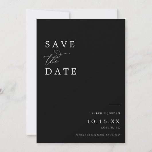 Elegant Zwart & Wit QR Code Bruiloft Save The Date (Voorkant)