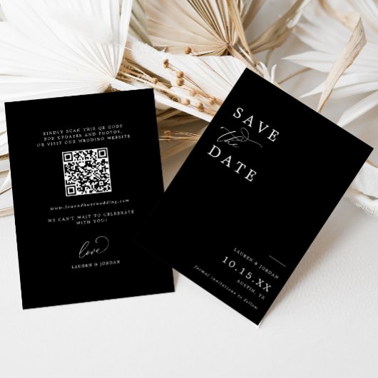 Elegant Zwart & Wit QR Code Bruiloft Save The Date