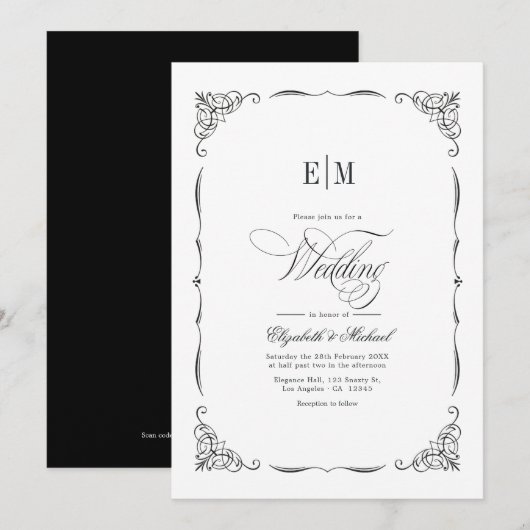 Elegant zwart-wit QR-code-huwelijk met monogram Kaart (Voorkant / Achterkant)