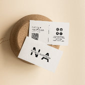 Elegant Zwart & Wit QR Code Modern Monogram Logo Visitekaartje