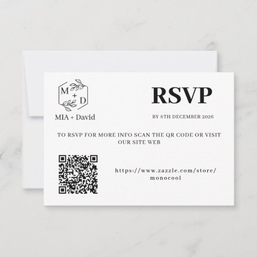 Elegant zwart-wit QR-code trouwmonogram RSVP Kaartje (Voorkant)