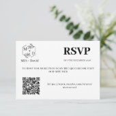 Elegant zwart-wit QR-code trouwmonogram RSVP Kaartje (Staand voorkant)