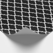 Elegant zwart-wit quatrefoliepatroon kerstmis cadeaupapier (Hoek)