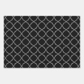 Elegant zwart-wit quatrefoliepatroon kerstmis inpakpapier vel (Voorkant)