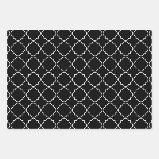 Elegant zwart-wit quatrefoliepatroon kerstmis inpakpapier vel (Voorkant)