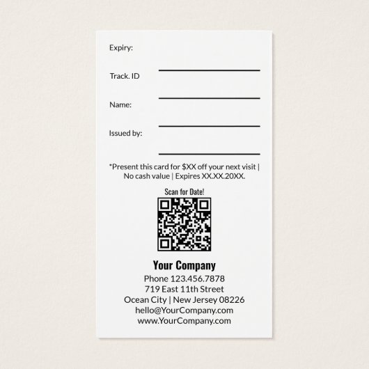 Elegant zwart wit relatiegeschenkbon Kaart (Achterkant)