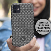 Elegant zwart wit Retro Bloemenpatroon Monogram Case-Mate iPhone Case