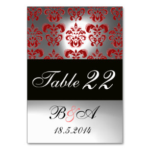 ELEGANT ZWART WIT ROOD DAMAST MONOGRAM KAART