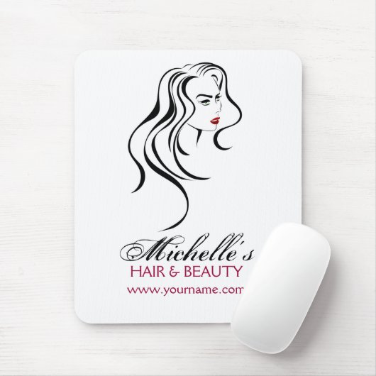 Elegant Zwart Wit Rood Haarstyling Schoonheid Meis Muismat (Met muis)