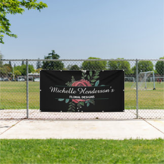 Elegant Zwart & Wit Rood Roos Ontwerp Bloemist Spandoek