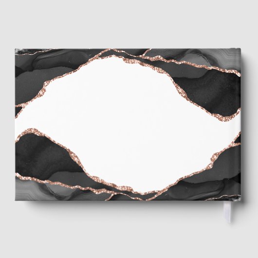 Elegant Zwart Wit Roos Gouden Folie Agaat Bruiloft Gastenboek (Achterkant)