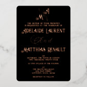 Elegant Zwart & Wit Rose Goud Gestreepte Bruiloft Folie Uitnodiging (Voorkant)