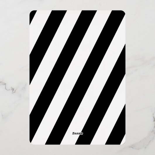 Elegant Zwart & Wit Rose Goud Gestreepte Bruiloft Folie Uitnodiging (Achterkant)