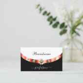 Elegant zwart-wit roségoud met monogram visitekaartje (Staand voorkant)