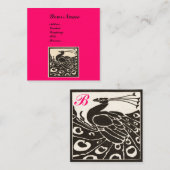 ELEGANT ZWART WIT ROZE PAUW MONOGRAM VIERKANTE VISITEKAARTJE (Voorkant / Achterkant)