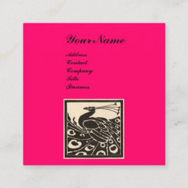 ELEGANT ZWART WIT ROZE PAUW MONOGRAM VIERKANTE VISITEKAARTJE