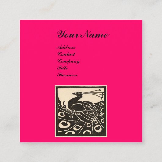 ELEGANT ZWART WIT ROZE PAUW MONOGRAM VIERKANTE VISITEKAARTJE (Voorkant)