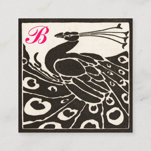 ELEGANT ZWART WIT ROZE PAUW MONOGRAM VIERKANTE VISITEKAARTJE (Achterkant)