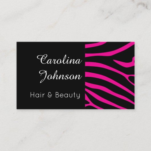 Elegant zwart wit roze zebra haar & beauty visitekaartje (Voorkant)