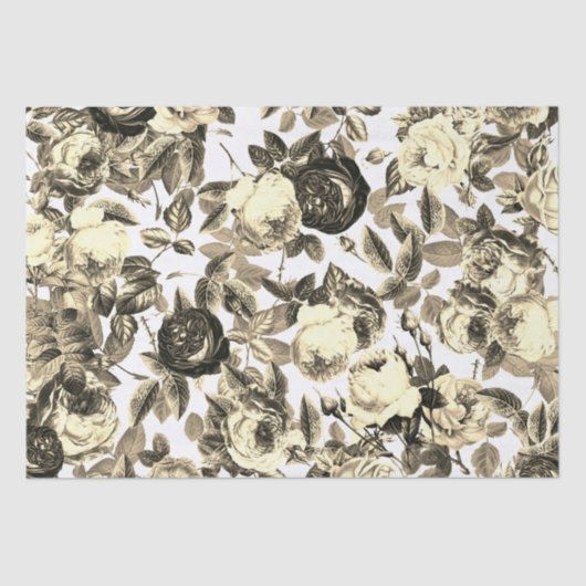 Elegant  Zwart Wit Rozen Beige Tissuepapier (Voorkant)
