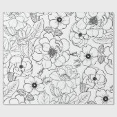 Elegant Zwart Wit Rozen Line art Floral Cadeaupapier (Vlak)