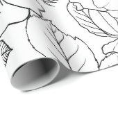 Elegant Zwart Wit Rozen Line art Floral Cadeaupapier (Rol Hoek)