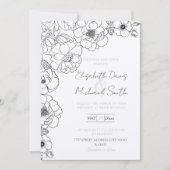 Elegant Zwart Wit Rozen Line art Floral Kaart (Voorkant)