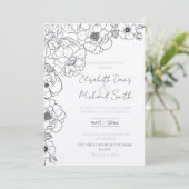 Elegant Zwart Wit Rozen Line art Floral Kaart (Staand voorkant)