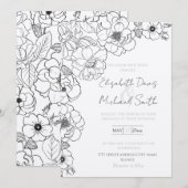 Elegant Zwart Wit Rozen Line art Floral Kaart (Voorkant / Achterkant)