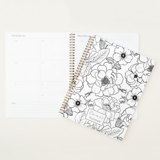 Elegant Zwart Wit Rozen Line art Floral Planner (Display)