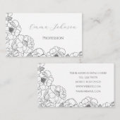 Elegant Zwart Wit Rozen Line art Floral Visitekaartje (Voorkant / Achterkant)