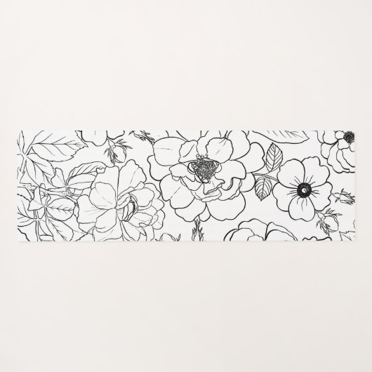 Elegant Zwart Wit Rozen Line art Floral Yogamat (Achterkant (horizontaal))