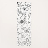 Elegant Zwart Wit Rozen Line art Floral Yogamat (Voorkant)