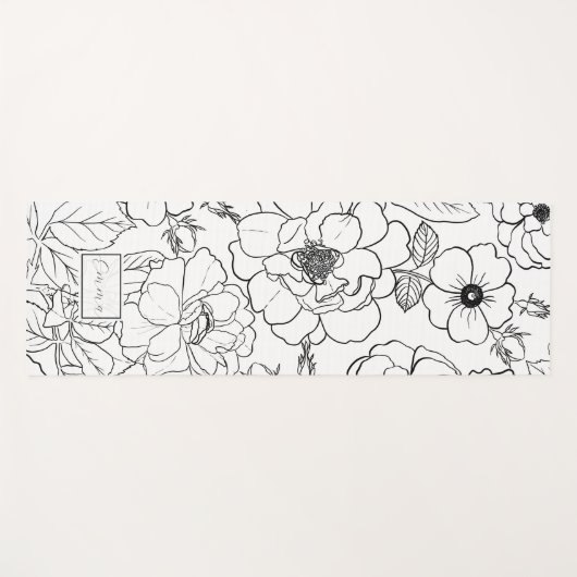 Elegant Zwart Wit Rozen Line art Floral Yogamat (Voorkant (horizontaal))