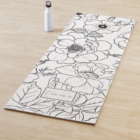 Elegant Zwart Wit Rozen Line art Floral Yogamat (In situ)
