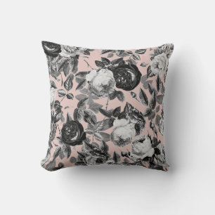 Elegant Zwart Wit Rozen Zacht Roze Kussen
