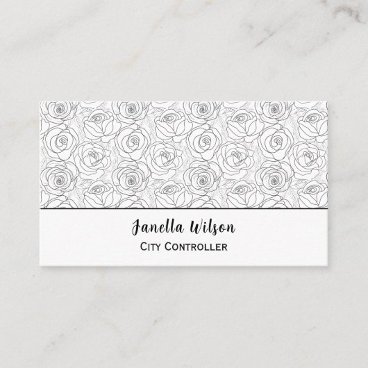Elegant zwart-wit rozenontwerp visitekaartje (Voorkant)