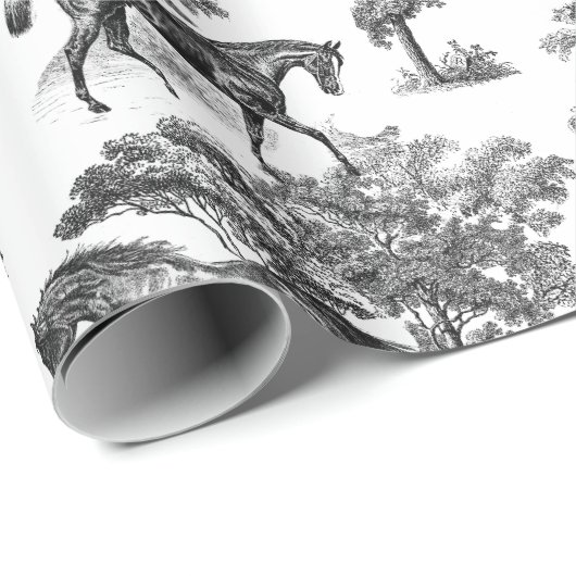 Elegant  Zwart Wit Rustiek Paarden Toile Cadeaupapier (Rol Hoek)