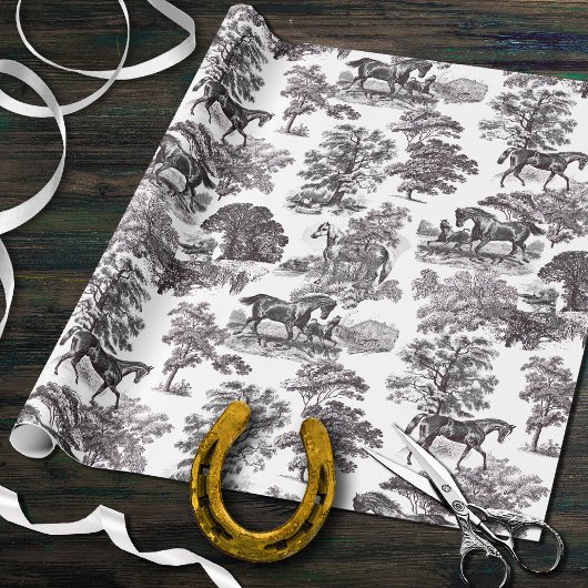 Elegant  Zwart Wit Rustiek Paarden Toile Cadeaupapier