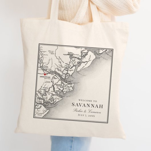 Elegant Zwart Wit Savannah Georgië Kaart Bruiloft Tote Bag