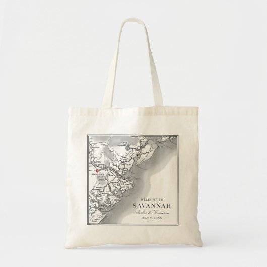 Elegant Zwart Wit Savannah Georgië Kaart Bruiloft Tote Bag (Voorkant)