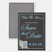 Elegant Zwart & Wit Save the Date blauwe accenten Magneet (Voorkant / Achterkant)