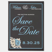 Elegant Zwart & Wit Save the Date blauwe accenten Magneet (Voorkant)