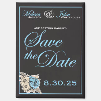 Elegant Zwart & Wit Save the Date blauwe accenten Magneet