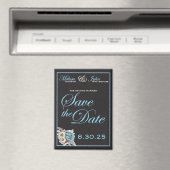 Elegant Zwart & Wit Save the Date blauwe accenten Magneet (Insitu (Vaatwasser))