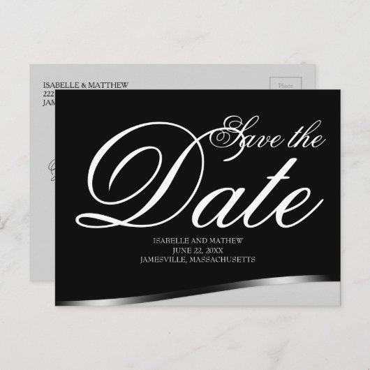 Elegant zwart-wit Save the Date Briefkaart (Voorkant / Achterkant)