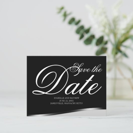 Elegant zwart-wit Save the Date Briefkaart (Staand voorkant)